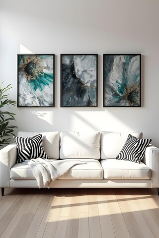 Set 3 tablouri decorative, Huhu472S, Lemn masiv, Multicolor