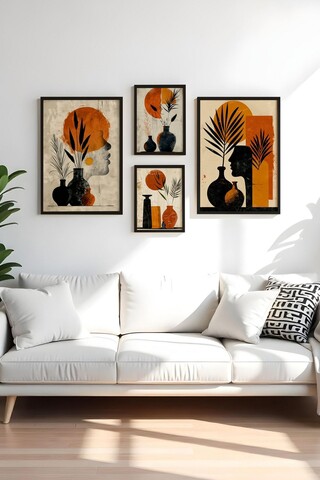 Set 4 tablouri decorative, Huhu445-S, Lemn masiv, Multicolor