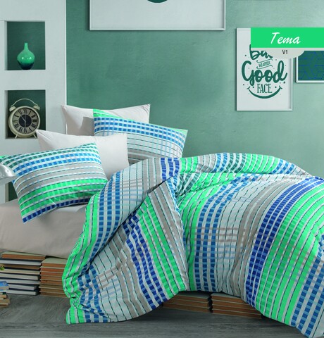 Lenjerie de pat pentru o persoana Tema, Majoli Home Collection, 3 piese, 160x240 cm, bumbac ranforce, multicolor