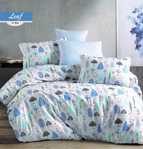 Lenjerie de pat pentru o persoana Leaf V1, Majoli Home Collection, 3 piese, 160x240 cm, bumbac ranforce, multicolor