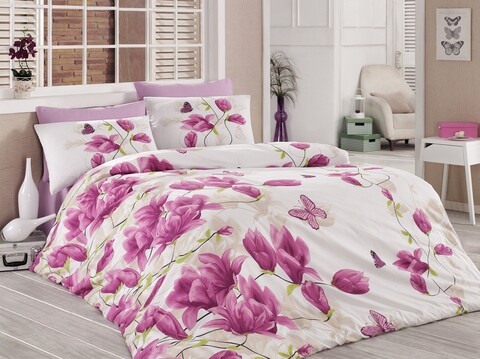 Lenjerie de pat pentru o persoana Alize v1, Majoli Home Collection, 3 piese, 160x240 cm, bumbac ranforce, multicolor