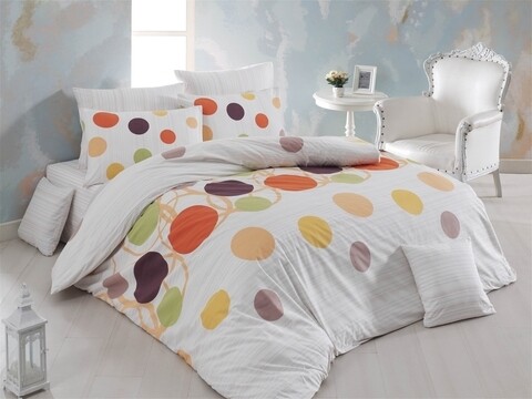 Lenjerie de pat pentru o persoana Points v2, Majoli Home Collection, 3 piese, 160x240 cm, bumbac ranforce, portocaliu