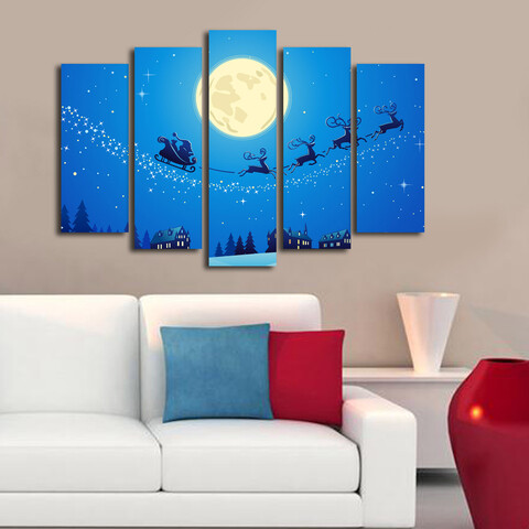Tablou decorativ (5 Pieces), 5PATNOEL-2, Dimensiuni: 19 x 70 cm (1 bucată), Multicolor