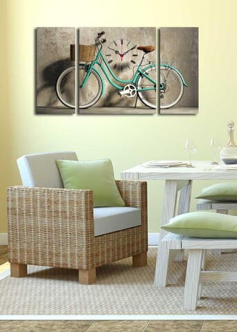 Ceas de perete decorativ din pânză (3 bucăți), 3P204045CS-14, Dimensiune: 20 x 45 cm (2 bucăți), Multicolor