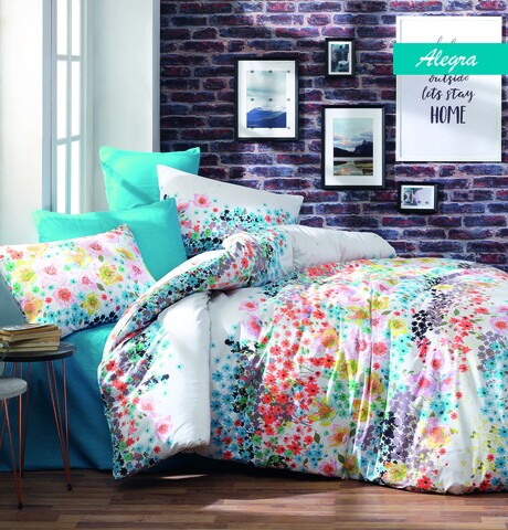 Lenjerie de pat dubla Alegra, Majoli Home Collection, 4 piese, 240x260 cm, bumbac ranforce, multicolor