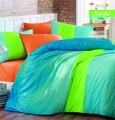Lenjerie de pat dubla Colorful V2, Majoli Home Collection, 4 piese, 240x260 cm, bumbac ranforce, albastru