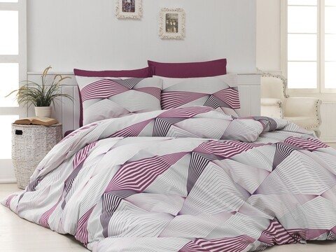 Lenjerie de pat dubla Break V3, Majoli Home Collection, 4 piese, 240x260 cm, bumbac ranforce, rosu