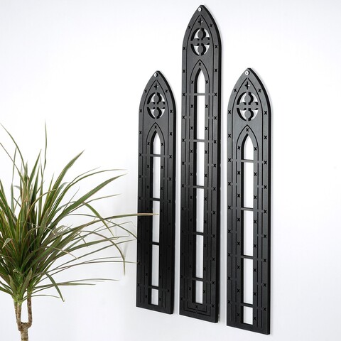 Decoratiune de perete, CRY022, Dimensiune: 53 x 11 cm (2 bucăți), Negru