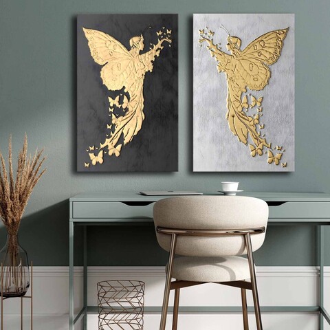 Set 2 tablouri decorative, 2P4570GSC-007, Lemn, Multicolor