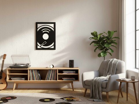 Tablou decorativ, Turntable, Dimensiuni: 47,5 x 68 cm, Alb/Negru