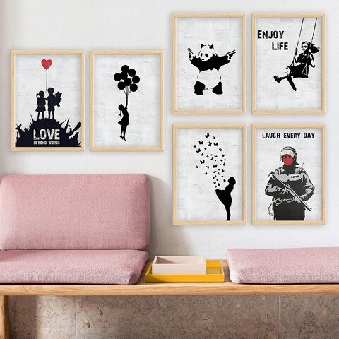 Tablou decorativ înrămat în MDF (6 bucăți), 6NC9619_3545, Imprimat UV, Multicolor