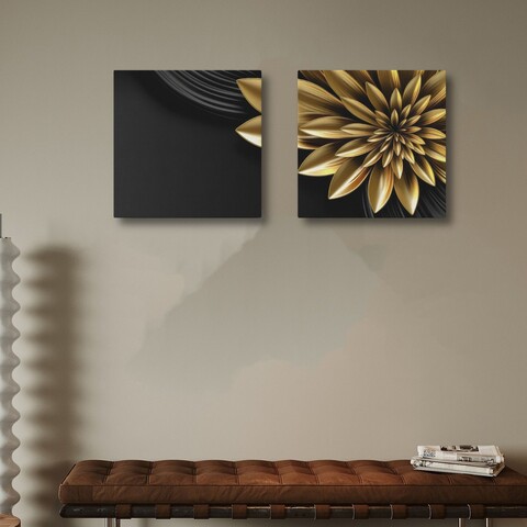 Tablou decorativ (2 Pieces), ASR2-CNV25-12, Lemn, Aur/Negru