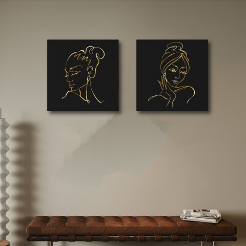 Tablou decorativ (2 Pieces), ASR2-CNV25-7, Lemn, Aur/Negru