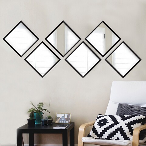 Set de oglinzi (6 Pieces), SETAYNA_027, Plastic laminat, Argintiu / Negru