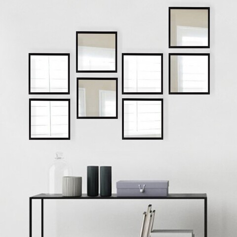 Set de oglinzi (8 Pieces), SETAYNA_064, Plastic laminat, Argintiu / Negru