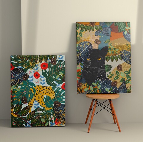 Tablou decorativ (2 Pieces), 2KNV4248, Lemn, Multicolor