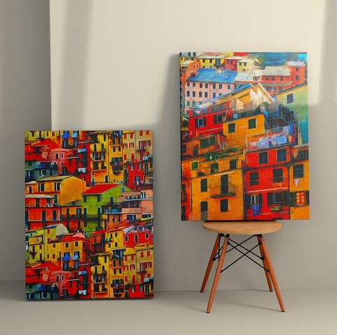 Tablou decorativ (2 Pieces), 2KNV4259, Lemn, Multicolor