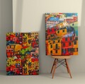 Tablou decorativ (2 Pieces), 2KNV4259, Lemn, Multicolor