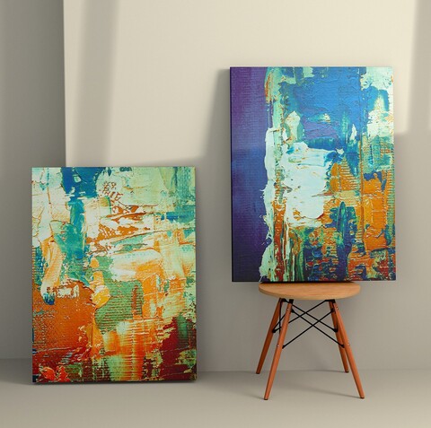 Tablou decorativ (2 Pieces), 2KNV4240, Lemn, Multicolor