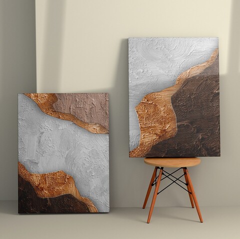 Tablou decorativ (2 Pieces), 2KNV4365, Lemn, Multicolor