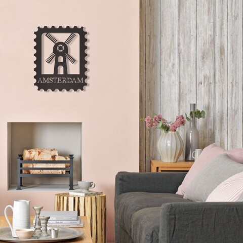 Decoratiune de perete, Amsterdam Stamp, Dimensiune: 30 x 37 cm, Negru
