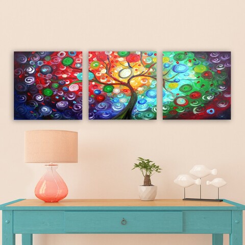 Tablou decorativ (3 Pieces), PMDR0221, Lemn (Grosime: 3 cm, Multicolor