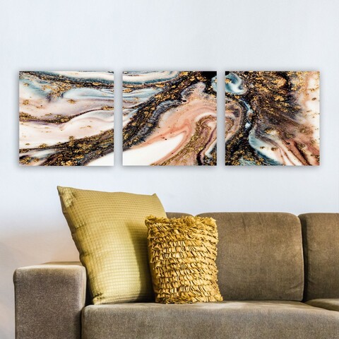 Tablou decorativ (3 Pieces), PRC12431217520, Lemn (Grosime: 3 cm, Multicolor