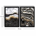 Set 2 tablouri decorative, 2P3853NISCT-001, Lemn, Negru / Auriu / Alb / Gri