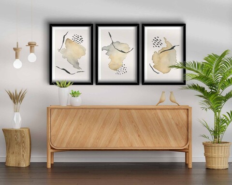 Tablou decorativ (3 Pieces), 3P3853NISCT-014, Înrămat: 100% LEMN (Grosime: 22 mm, Bej / Gri / Alb / Negru