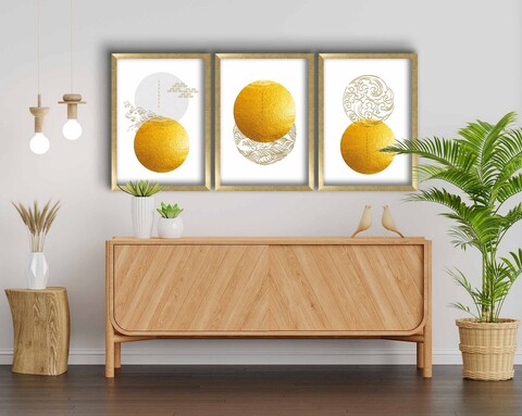 Set 3 tablouri decorative, 3P3853NISCT-017, Lemn, Aur / nurcă / alb