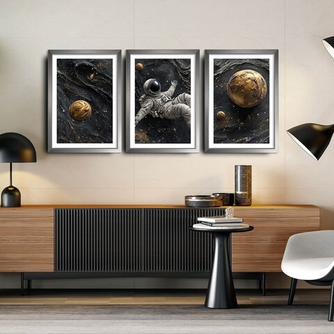 Tablou decorativ (3 Pieces), 3Pantct-012, Lemn (Grosime: 1,9 cm, Multicolor