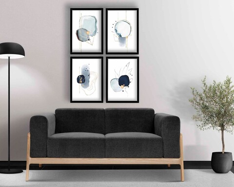 Tablou decorativ (4 Pieces), 4P3853NISCT-001, Înrămat: 100% LEMN (Grosime: 22 mm, Albastru / Bleumarin / Auriu / Alb