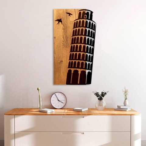 Decoratiune de perete, Pisa Tower, Lățime: 32 cm, Nuc / Negru