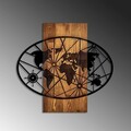 Decoratiune de perete, World Map 4-M, Dimensiuni: 57 x 62 cm, Nuc / Negru