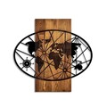Decoratiune de perete, World Map 4-M, Dimensiuni: 57 x 62 cm, Nuc / Negru