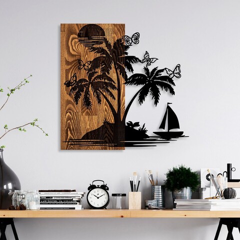Decoratiune de perete, Holiday İsland, Dimensiune: 57 x 58 cm, Nuc / Negru