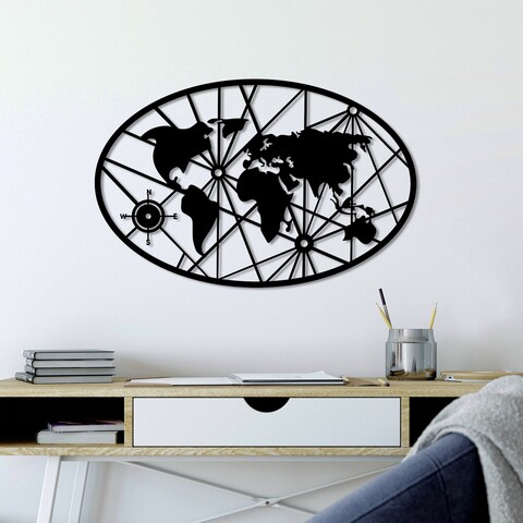 Decoratiune de perete, World Map 8-M v2, Dimensiune: 50 x 77 cm, Negru