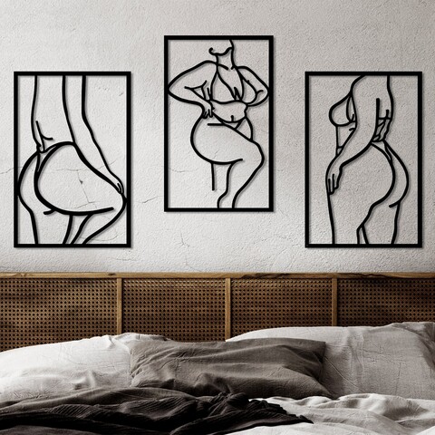 Decoratiune de perete, Body Positive Line, Dimensiune: 47 x 70 cm (2 bucăți), Negru