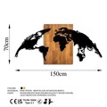 Decoratiune de perete, World Map 20, Dimensiune: 70 x 150 cm, Nuc / Negru