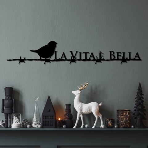 Decoratiune de perete, Vita E Bella 4, Dimensiuni: 86 x 15 cm, Negru