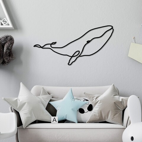 Decoratiune de perete, Whale, Dimensiune: 70 x 34 cm, Negru