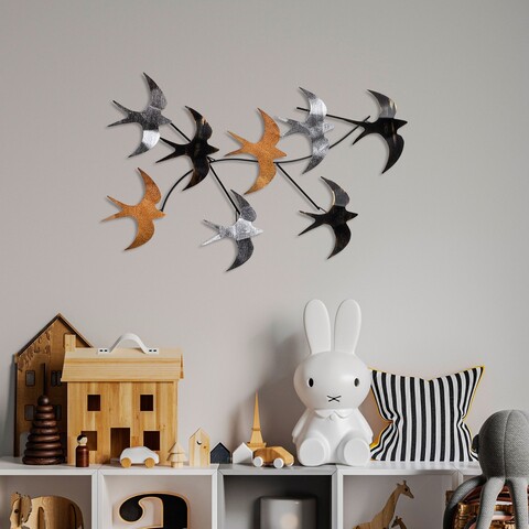 Decoratiune de perete, Flying Birds 2, Dimensiuni: 69 x 41 x 7 cm, Multicolor