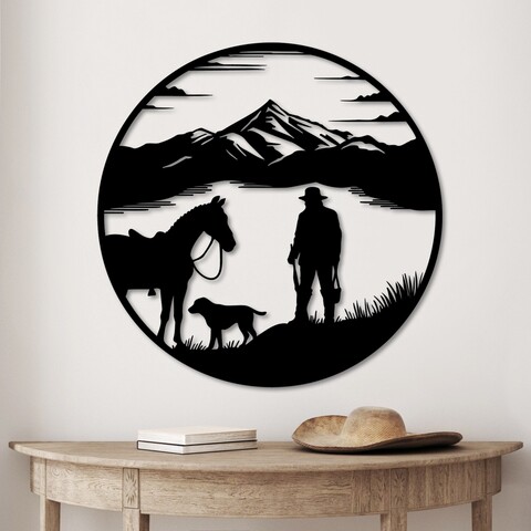 Decoratiune de perete, Hunter on Lake, Dimensiuni: 53 x 53 cm, Negru