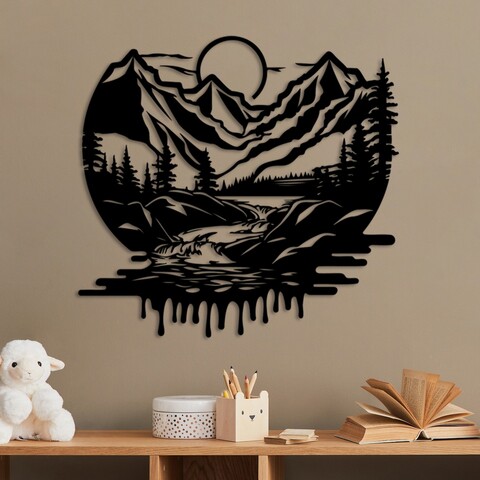 Decoratiune de perete, Montain River, Dimensiuni: 51 x 54 cm, Negru