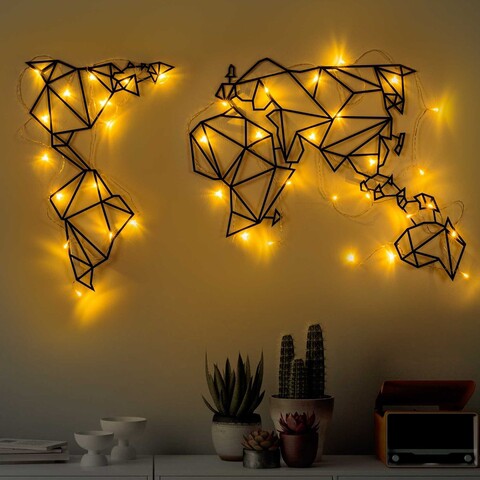 Decoratiune de perete, World Map Led 010, Dimensiune: 58 x 100 cm, Negru