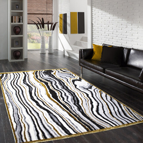 Hall Carpet (80 x 150), HE246, 80x150 cm, Alb / Negru / Gri / Auriu