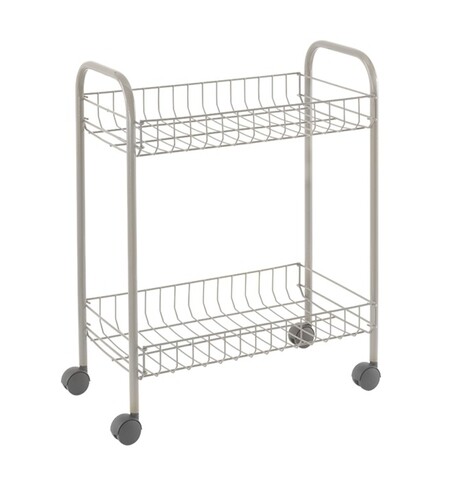 Madrid Konyhai/fürdőszobai Tárolókocsi 2 polccal, Metaltex, 41 x 23 x 51 cm, fém / műanyag huzat LDPE, fehér