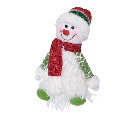 Decoratiune luminoasa Snowman, 14x22 cm, poliester, alb/rosu