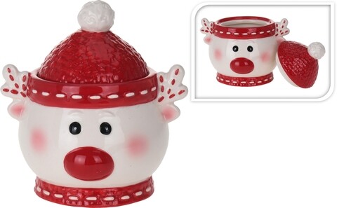 Recipient pentru zahar  Reindeer, 11.5x10.5x12.5 cm, dolomit, alb/rosu