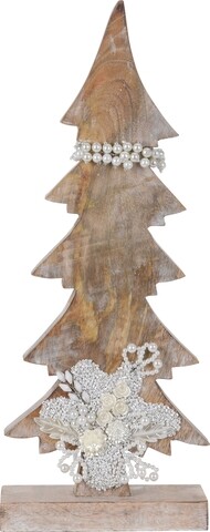 Decoratiune Xmas Tree w pearls , 17x5.8x43 cm, lemn de mango, alb/crem